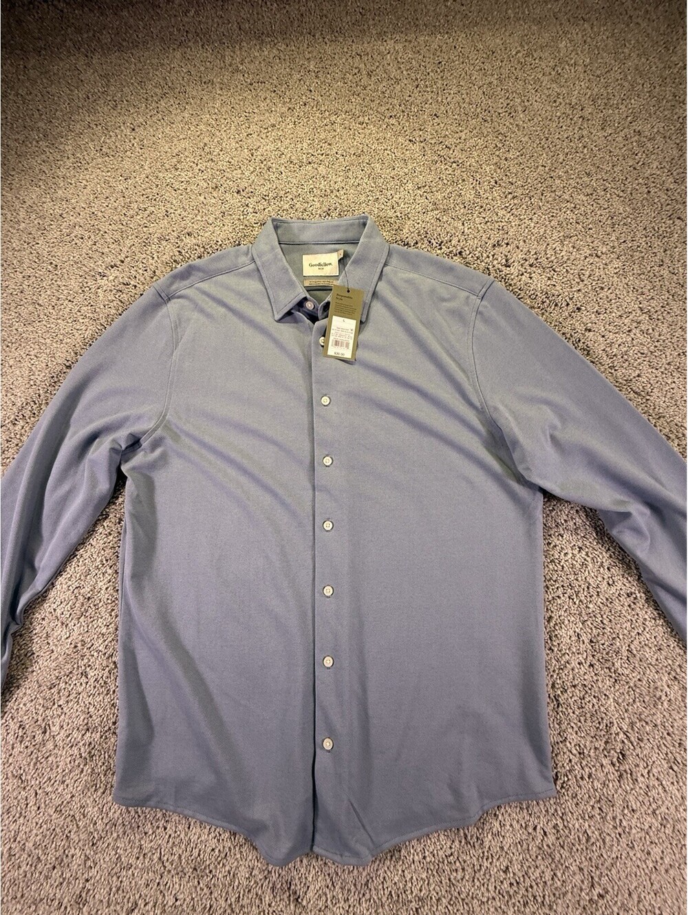 NWT Goodfellow Men’s Pique Dress Shirt Size L Blue Long Sleeves